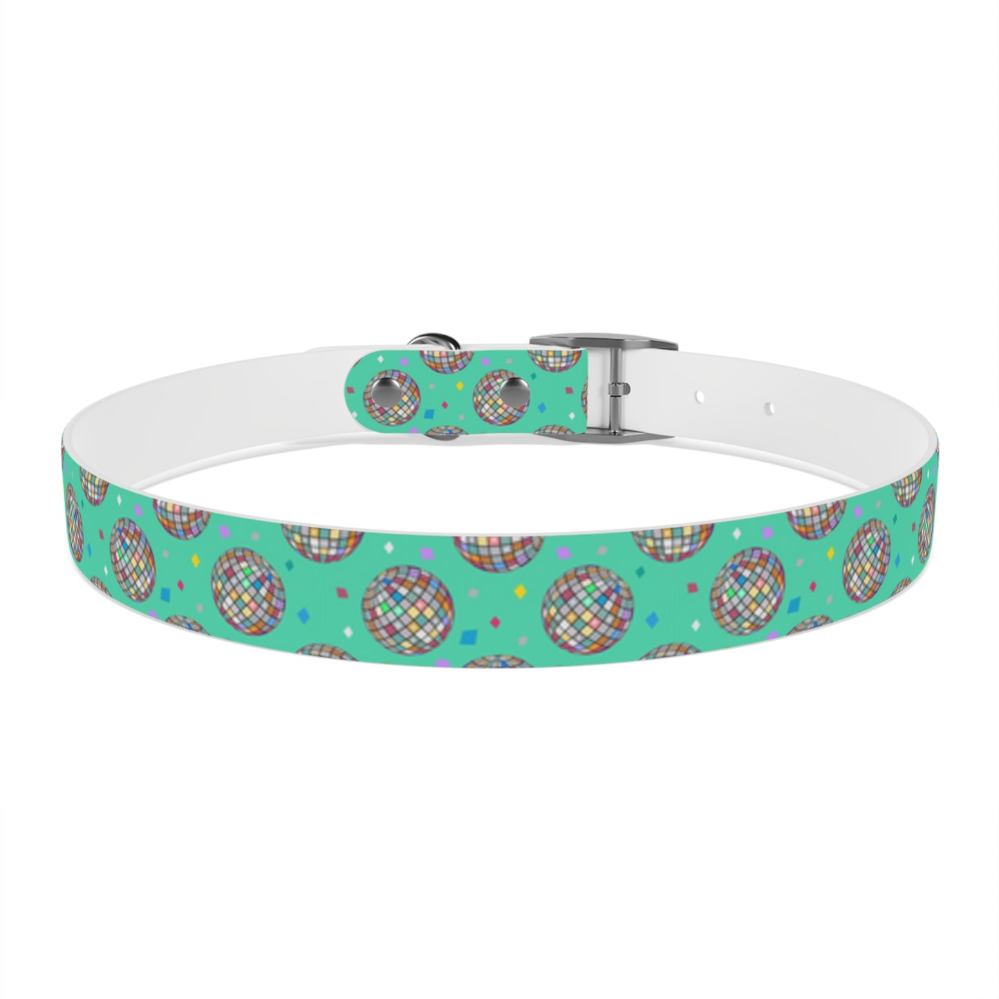 Disco Ball Turquoise Personalized Dog Collar -Choose Buckle Finish