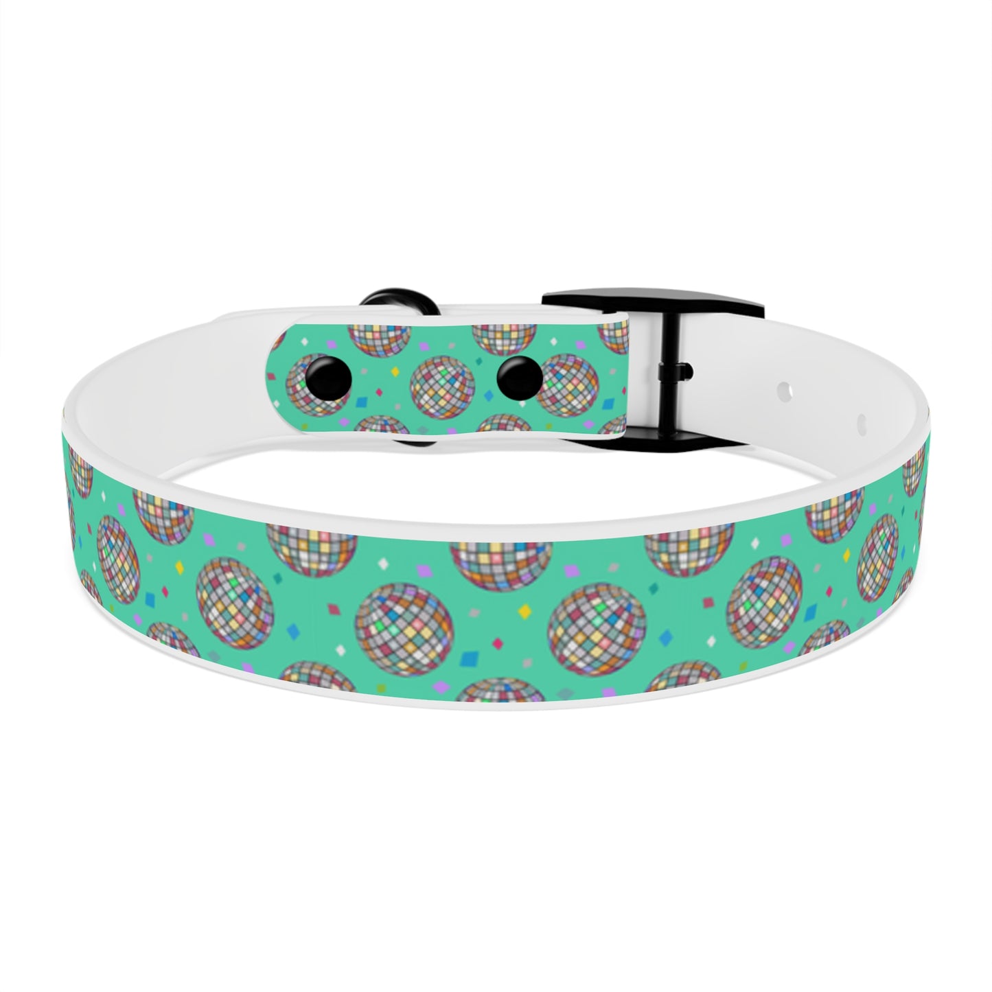 Disco Ball Turquoise Personalized Dog Collar -Choose Buckle Finish