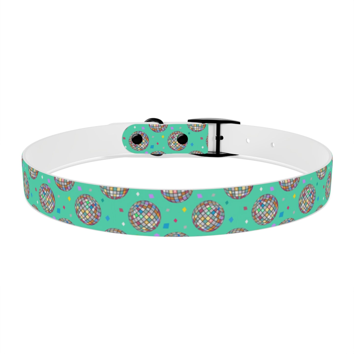 Disco Ball Turquoise Personalized Dog Collar -Choose Buckle Finish