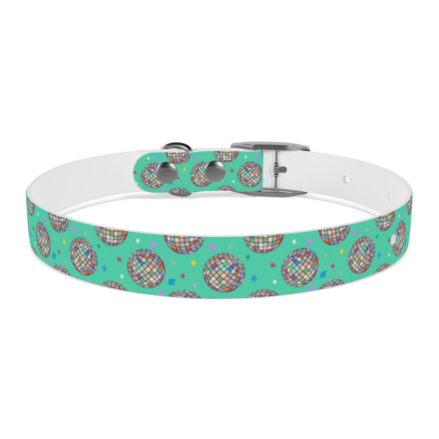 Disco Ball Turquoise Personalized Dog Collar -Choose Buckle Finish