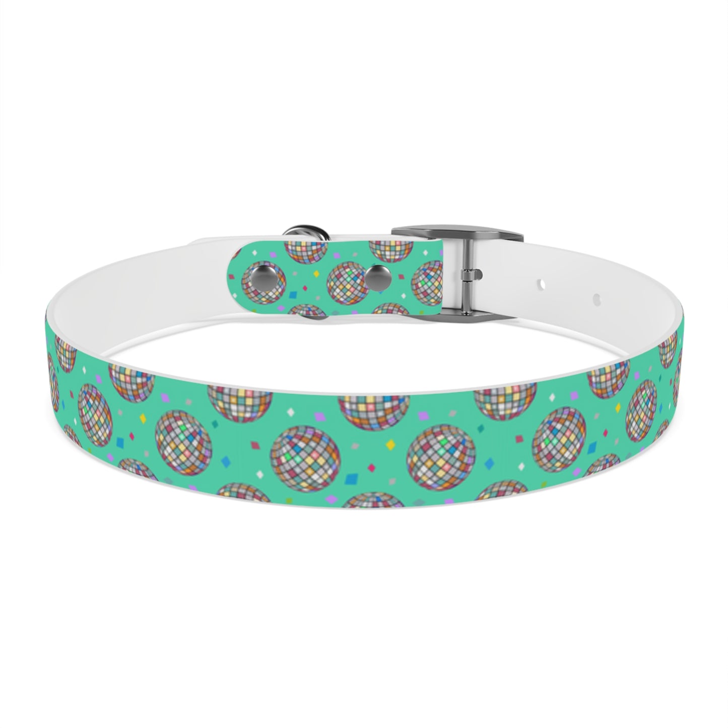 Disco Ball Turquoise Personalized Dog Collar -Choose Buckle Finish