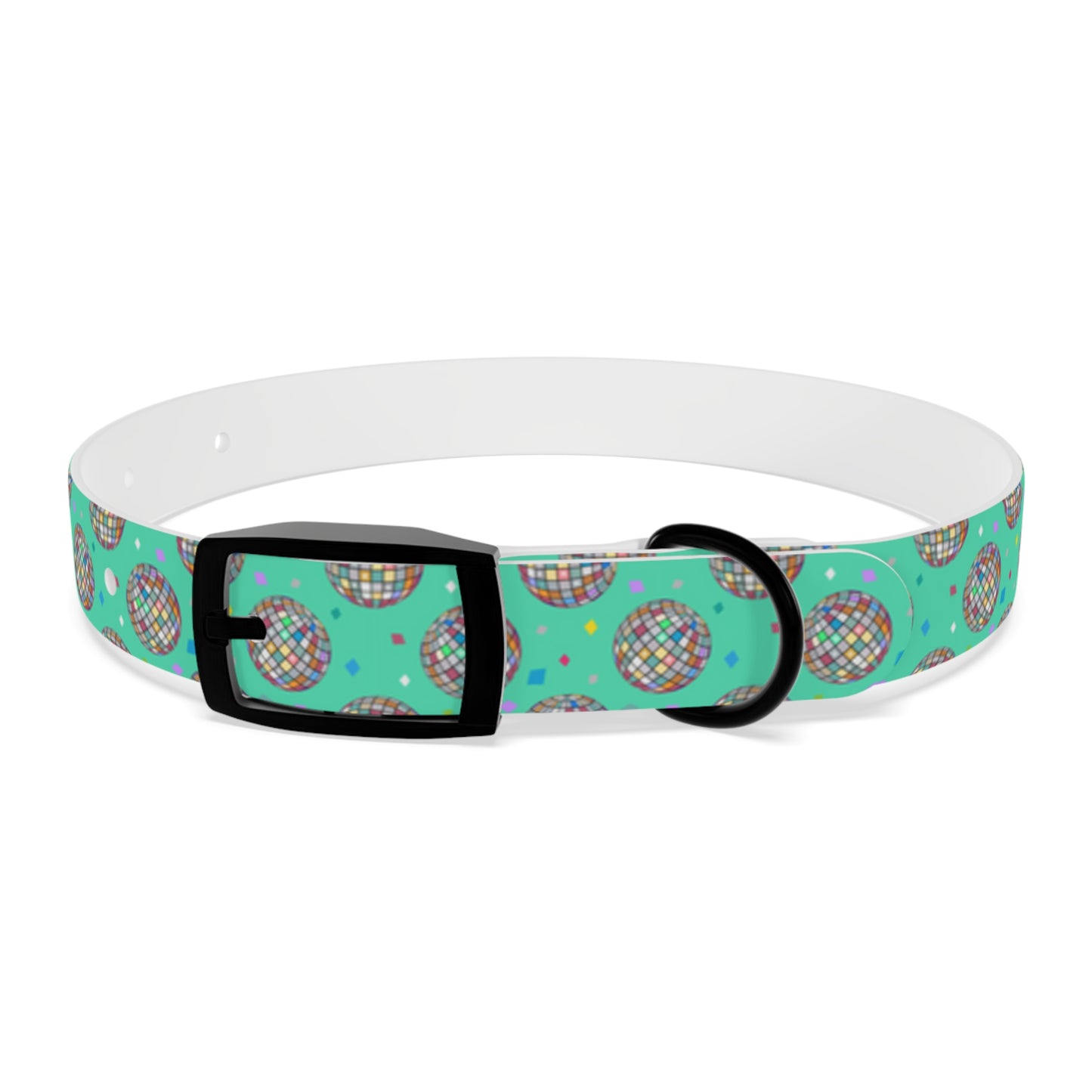 Disco Ball Turquoise Personalized Dog Collar -Choose Buckle Finish