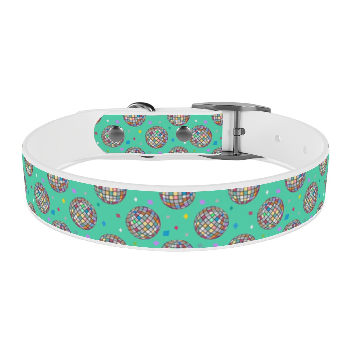 Disco Ball Turquoise Personalized Dog Collar -Choose Buckle Finish