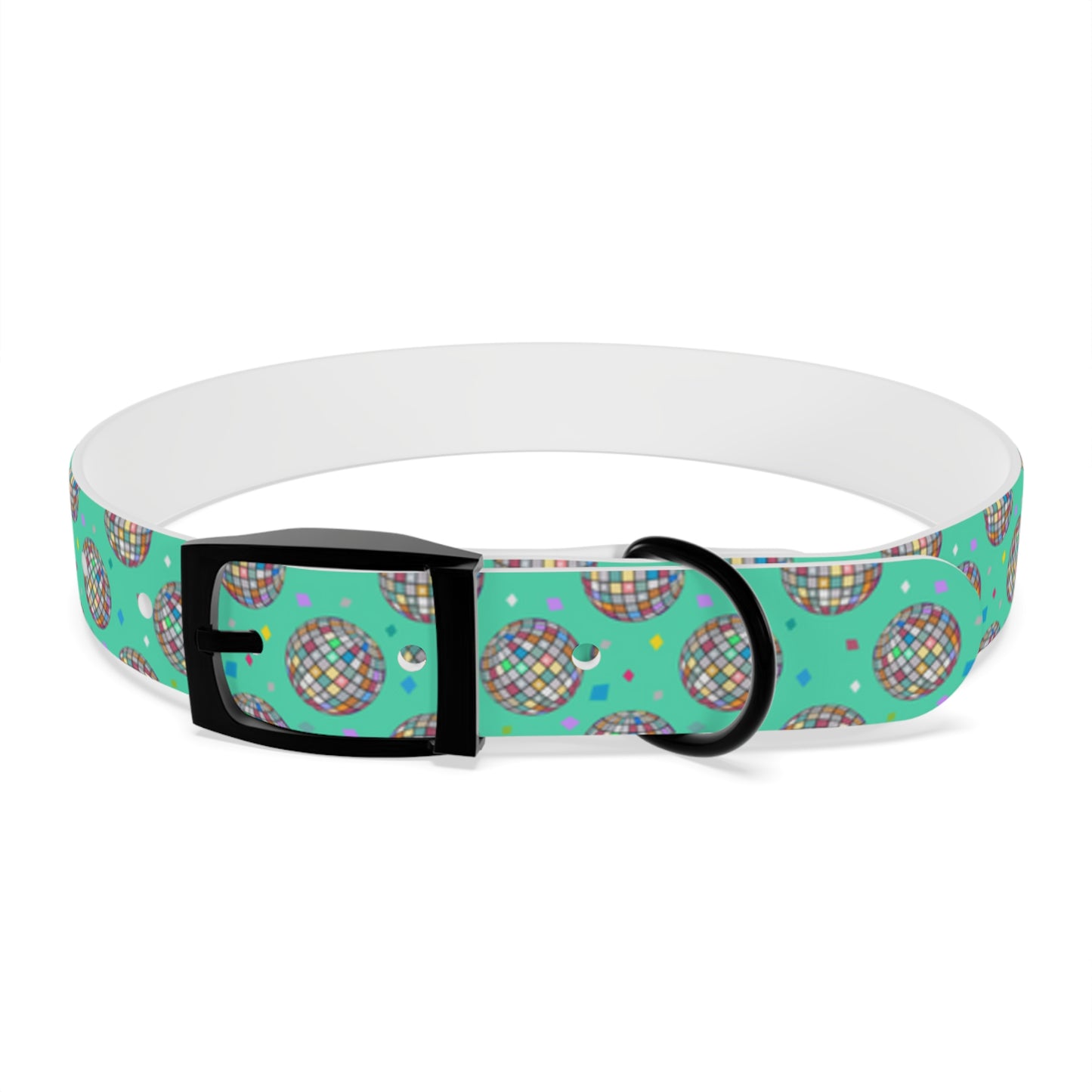 Disco Ball Turquoise Personalized Dog Collar -Choose Buckle Finish