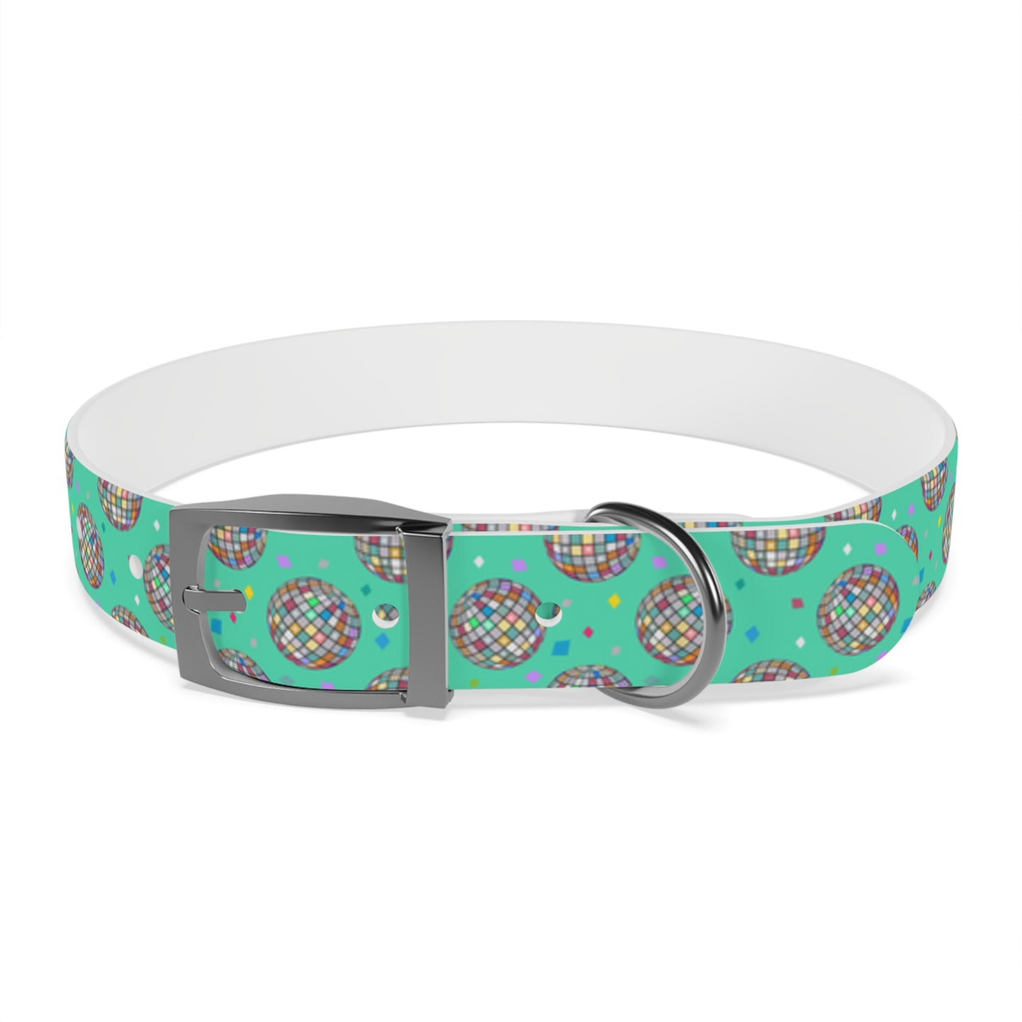 Disco Ball Turquoise Personalized Dog Collar -Choose Buckle Finish