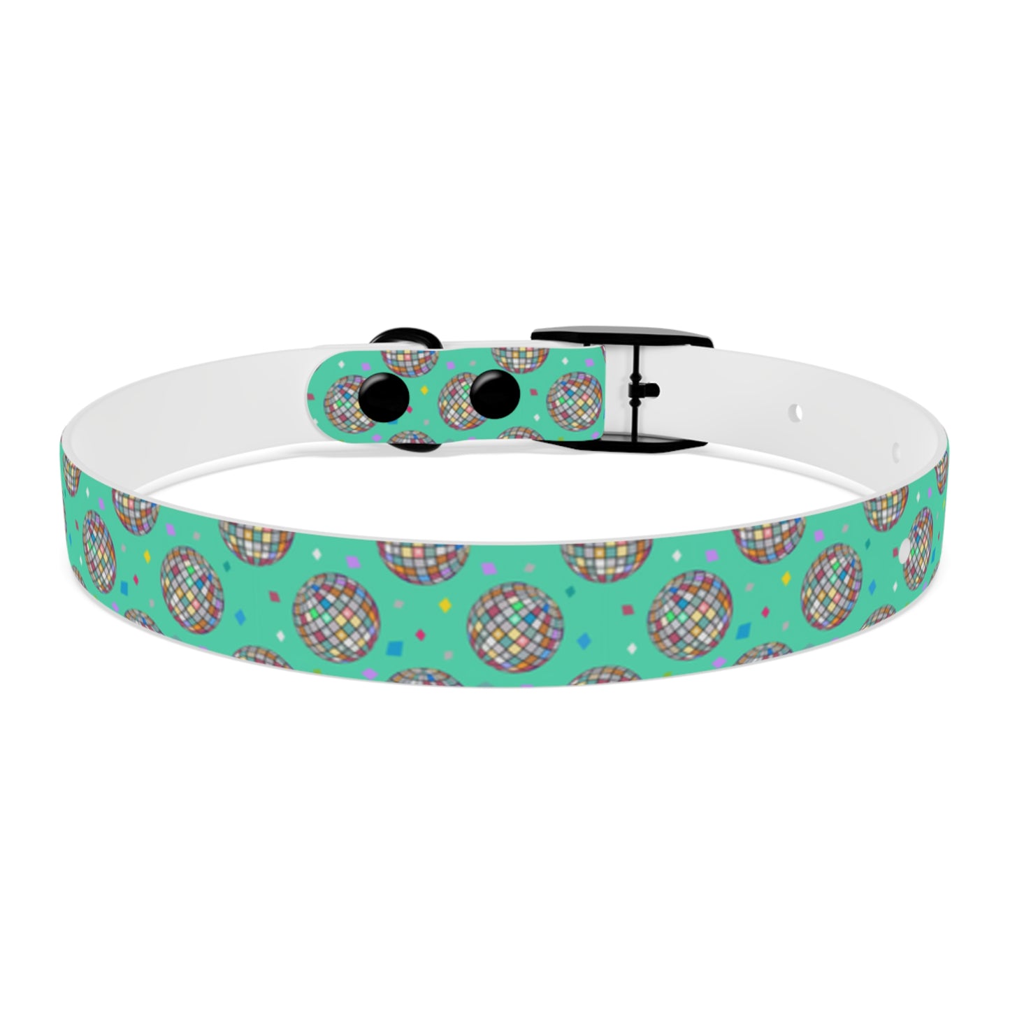 Disco Ball Turquoise Personalized Dog Collar -Choose Buckle Finish