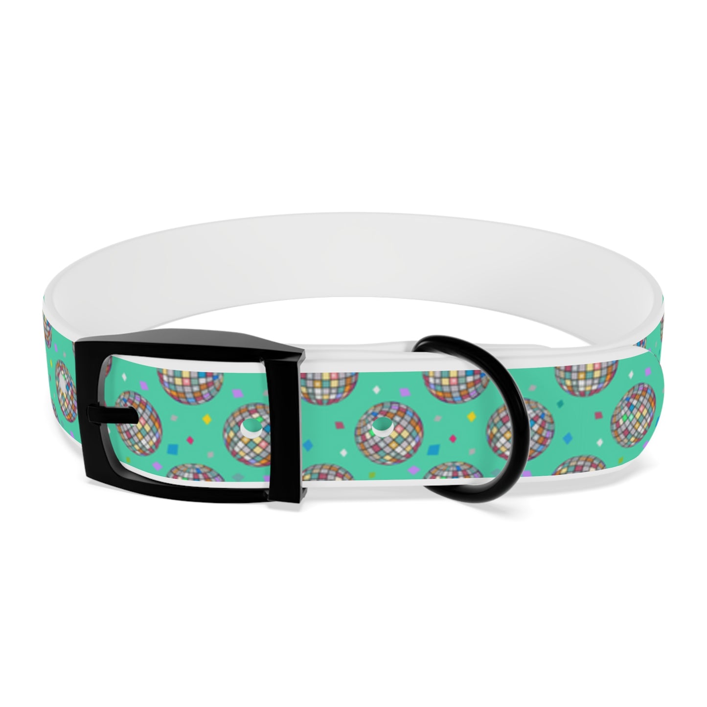 Disco Ball Turquoise Personalized Dog Collar -Choose Buckle Finish