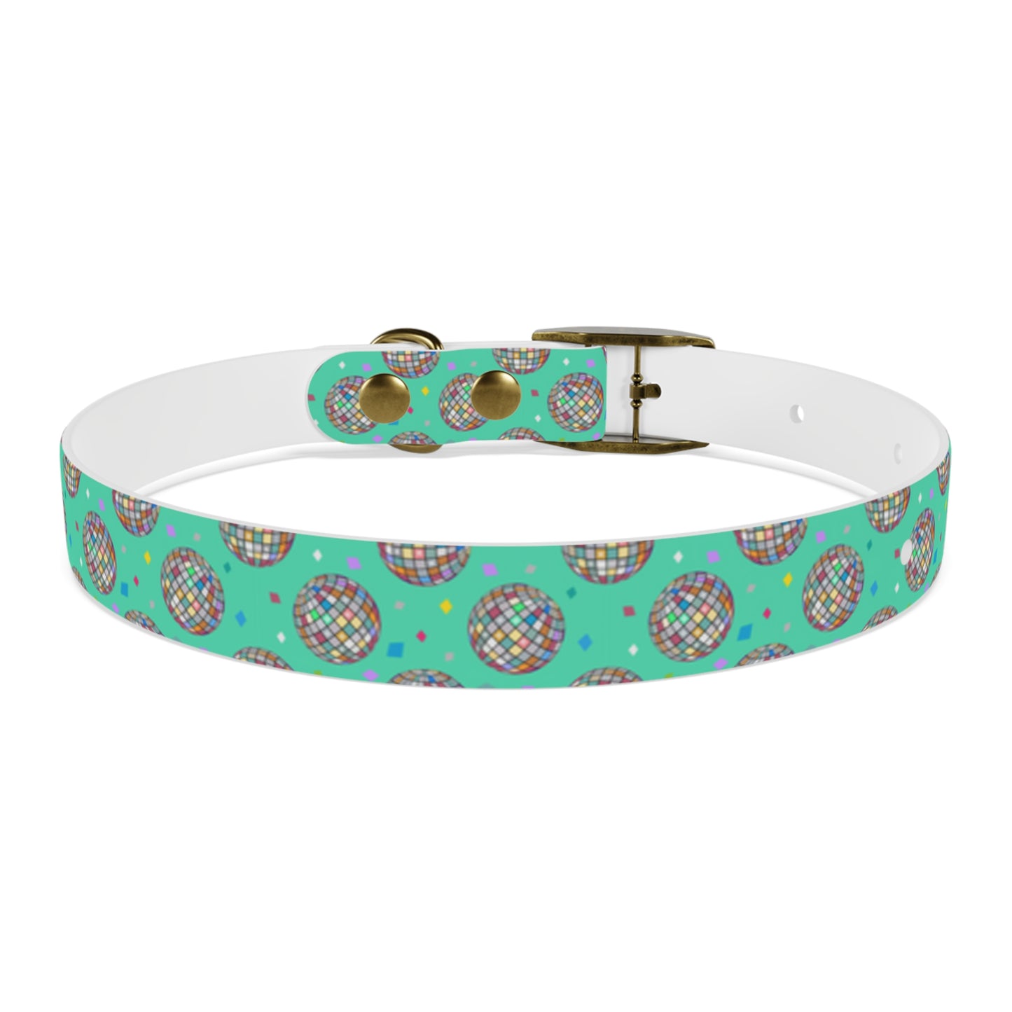 Disco Ball Turquoise Personalized Dog Collar -Choose Buckle Finish