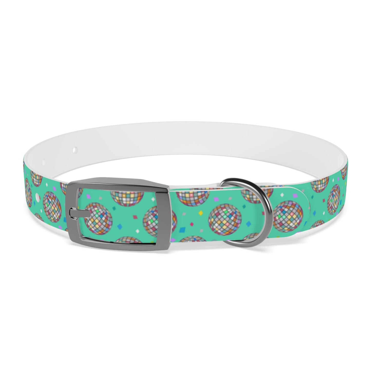 Disco Ball Turquoise Personalized Dog Collar -Choose Buckle Finish