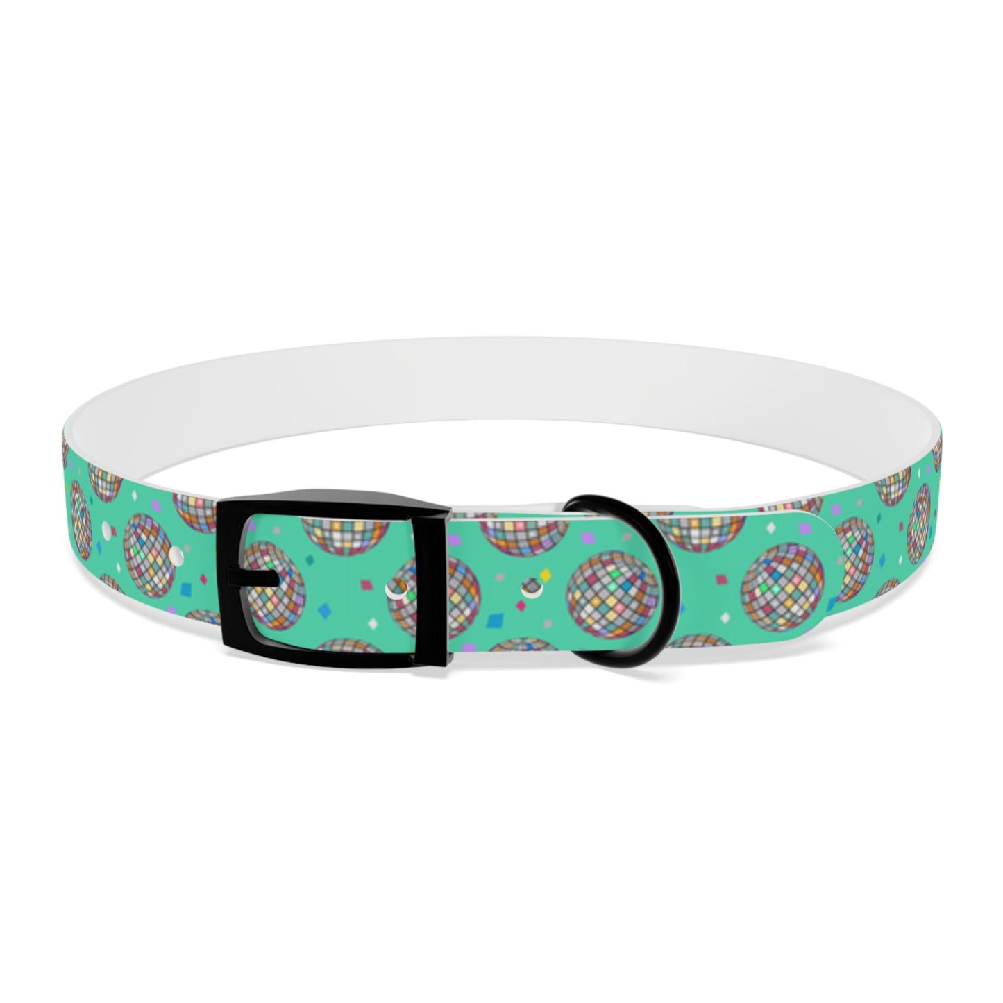 Disco Ball Turquoise Personalized Dog Collar -Choose Buckle Finish