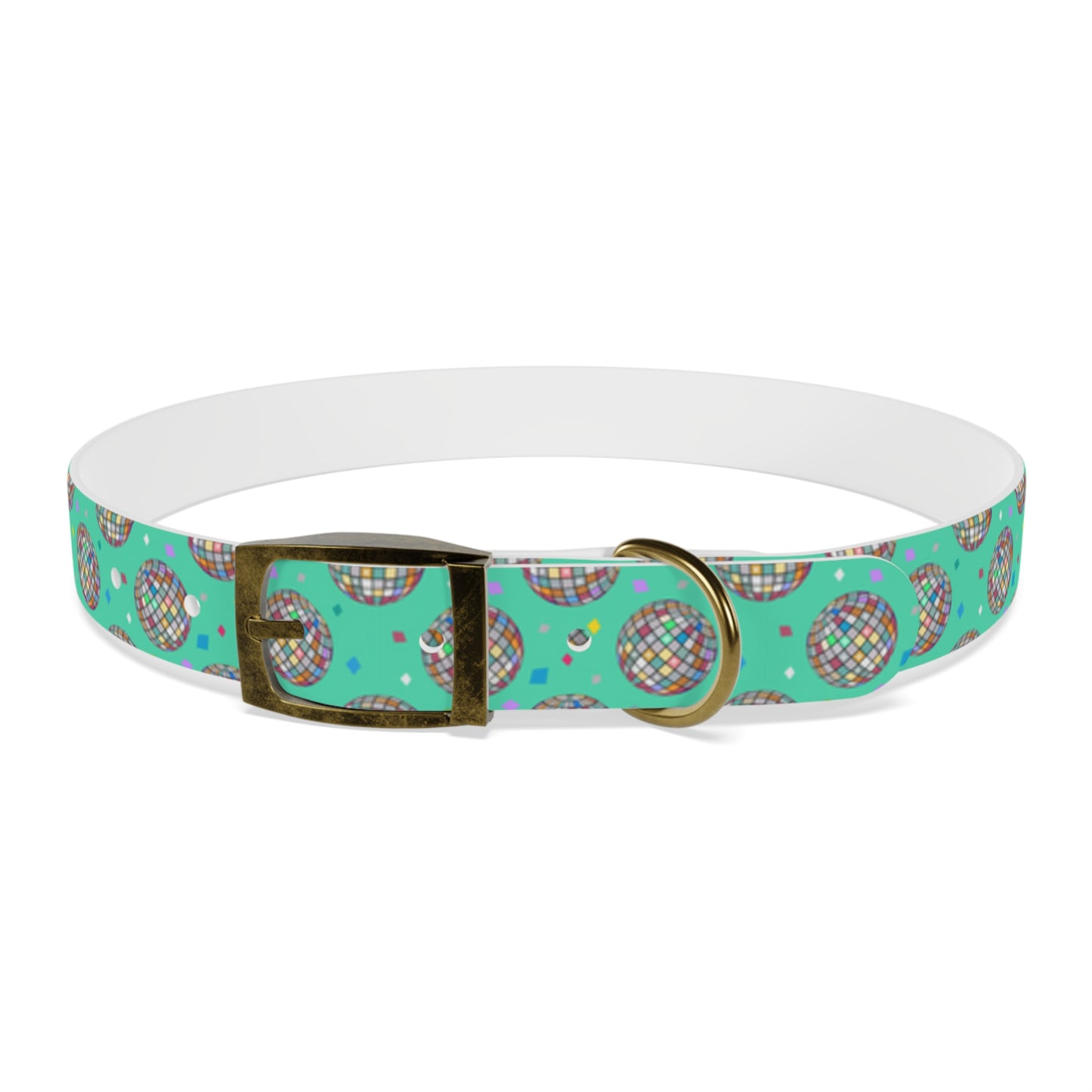 Disco Ball Turquoise Personalized Dog Collar -Choose Buckle Finish