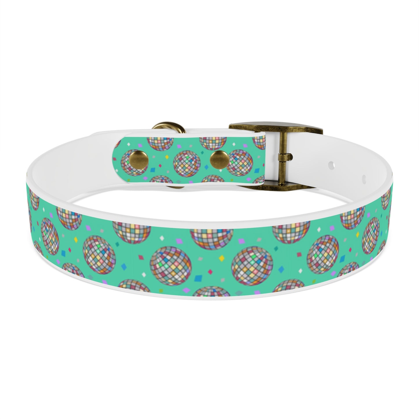 Disco Ball Turquoise Personalized Dog Collar -Choose Buckle Finish