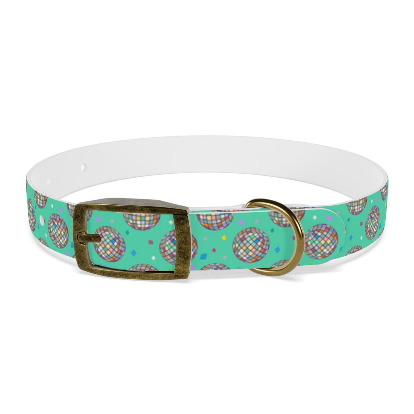 Disco Ball Turquoise Personalized Dog Collar -Choose Buckle Finish