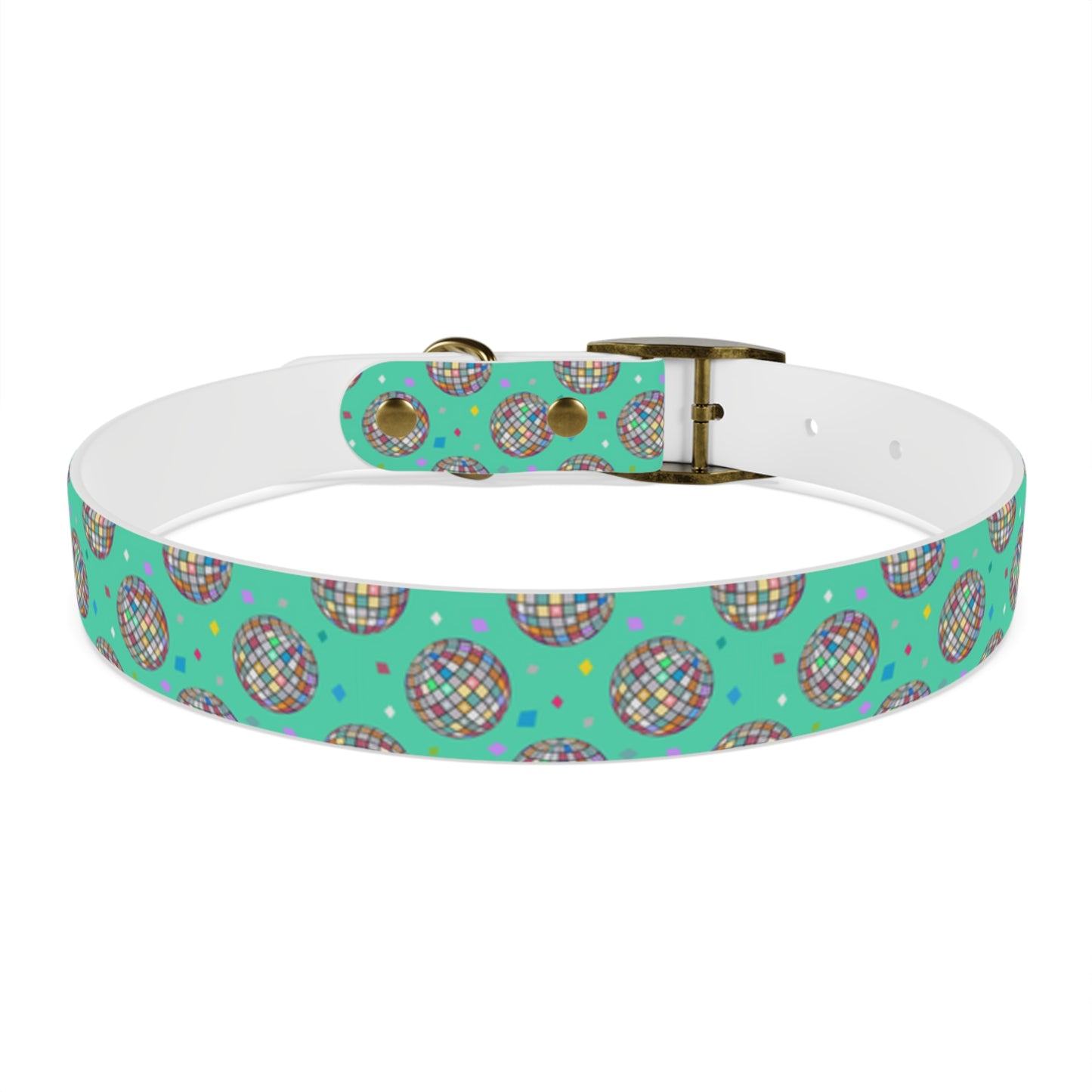 Disco Ball Turquoise Personalized Dog Collar -Choose Buckle Finish