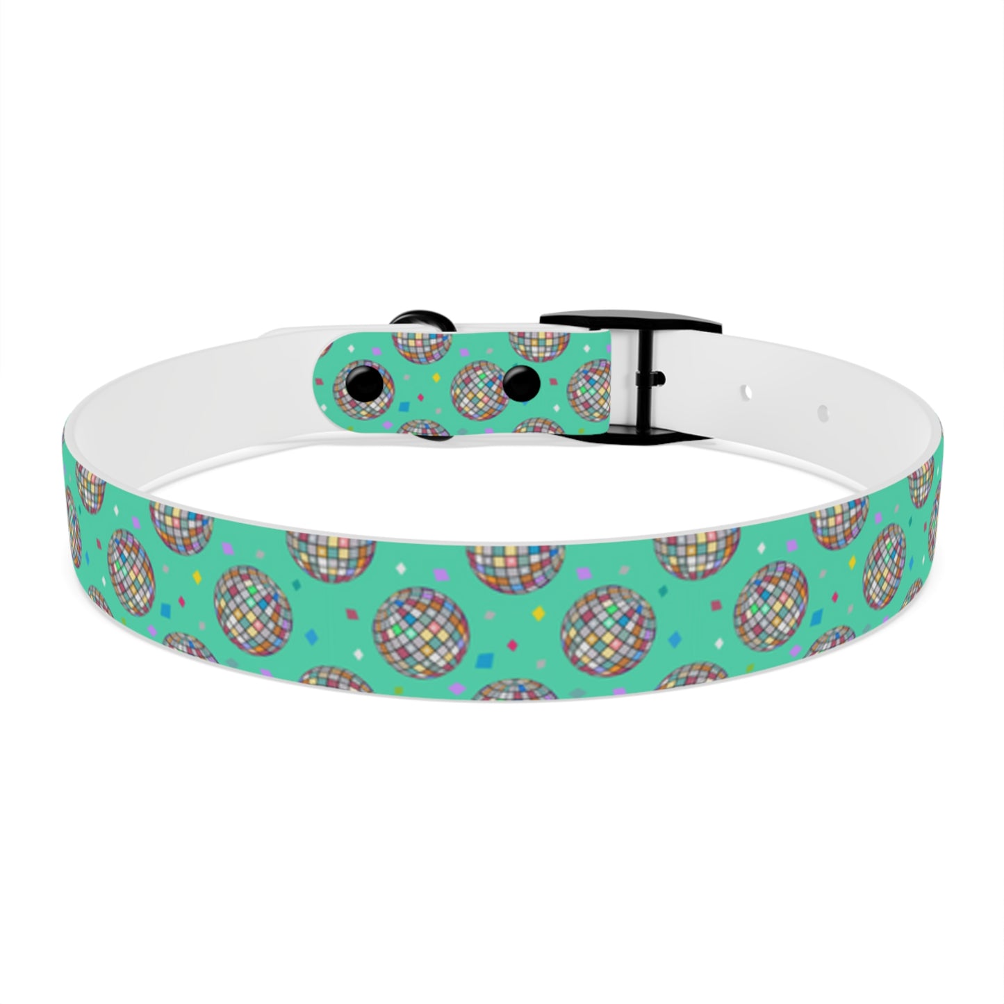 Disco Ball Turquoise Personalized Dog Collar -Choose Buckle Finish