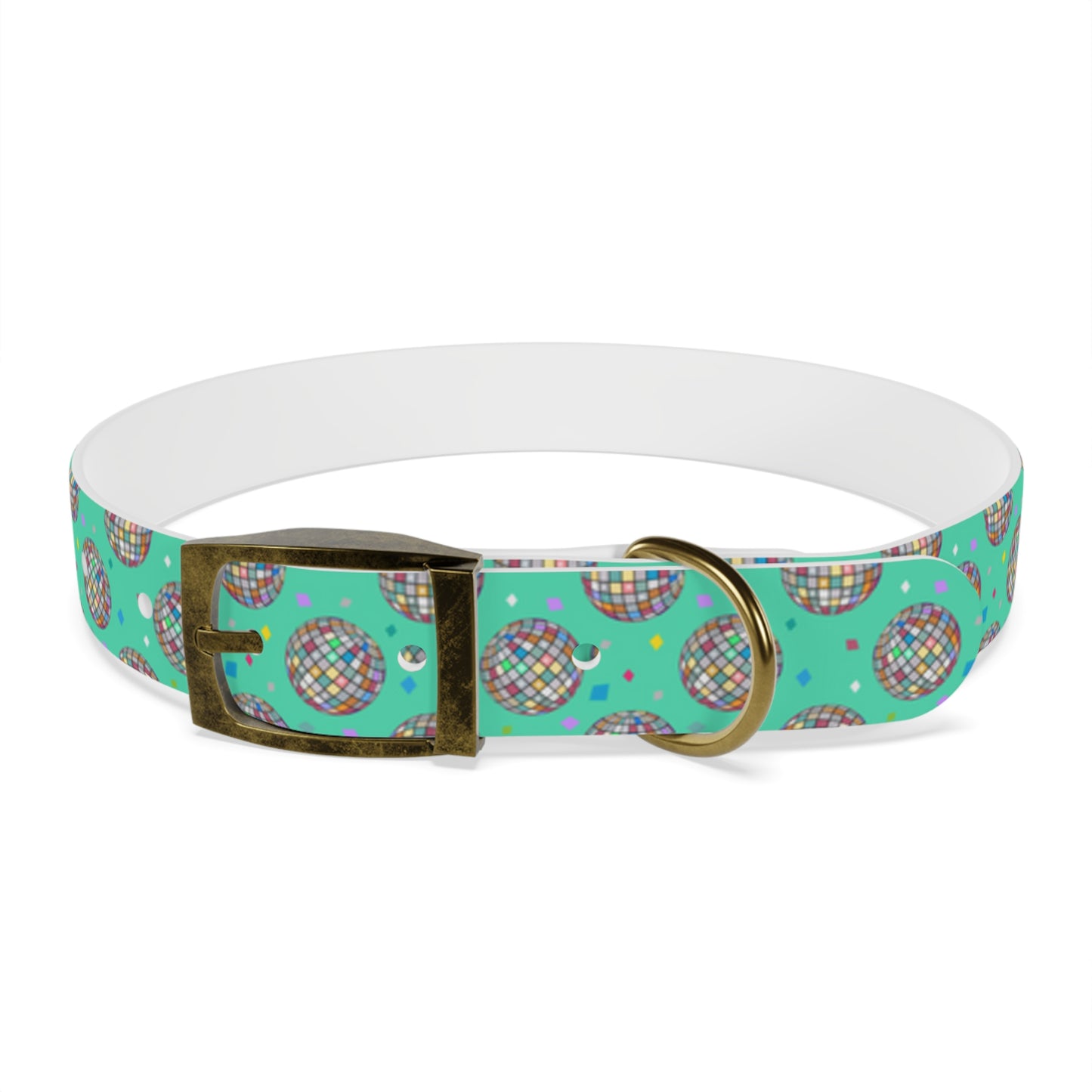 Disco Ball Turquoise Personalized Dog Collar -Choose Buckle Finish