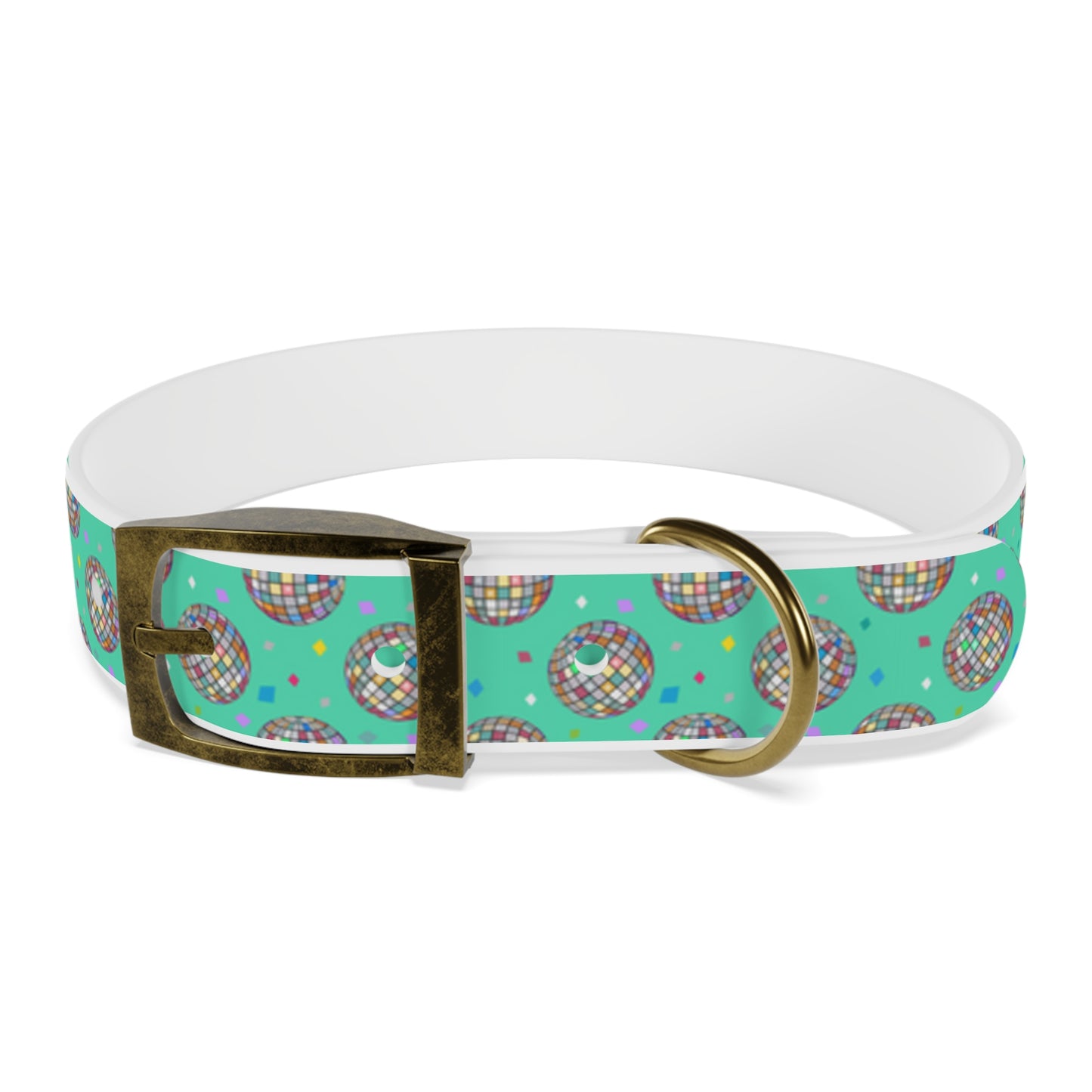 Disco Ball Turquoise Personalized Dog Collar -Choose Buckle Finish