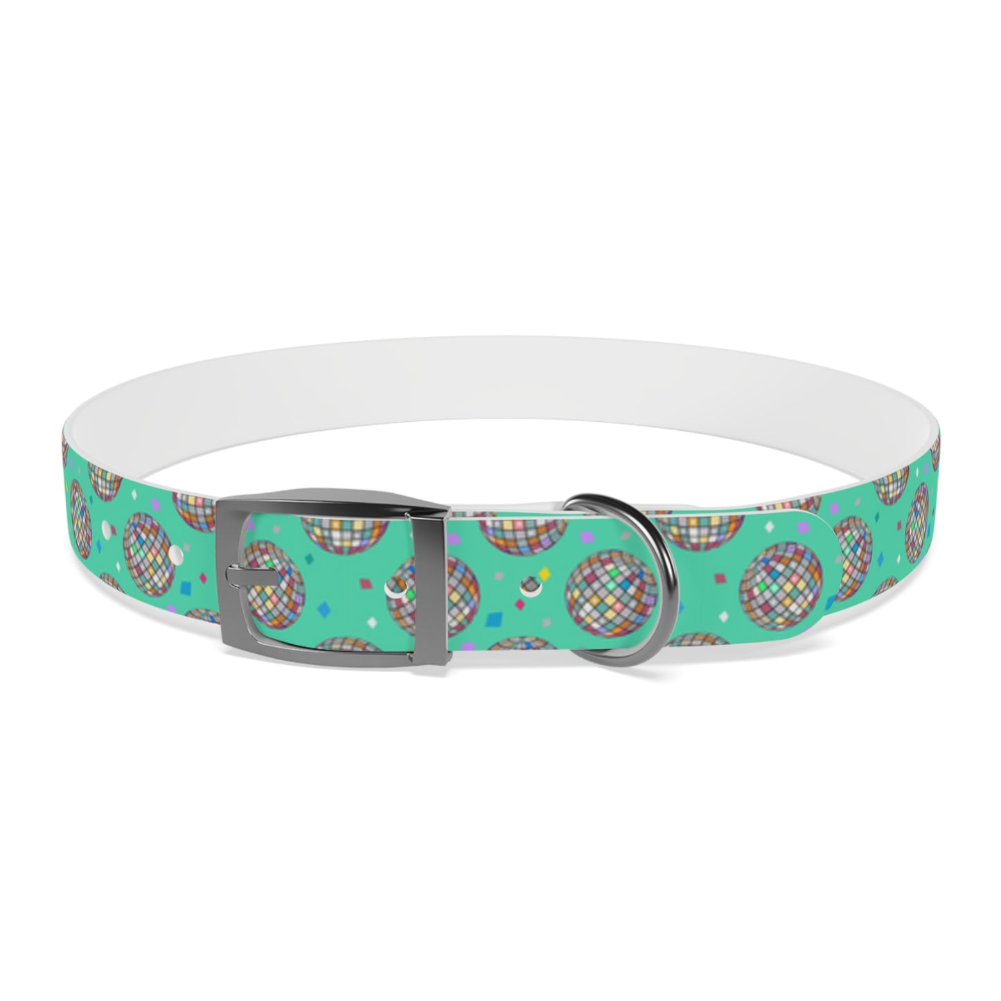 Disco Ball Turquoise Personalized Dog Collar -Choose Buckle Finish