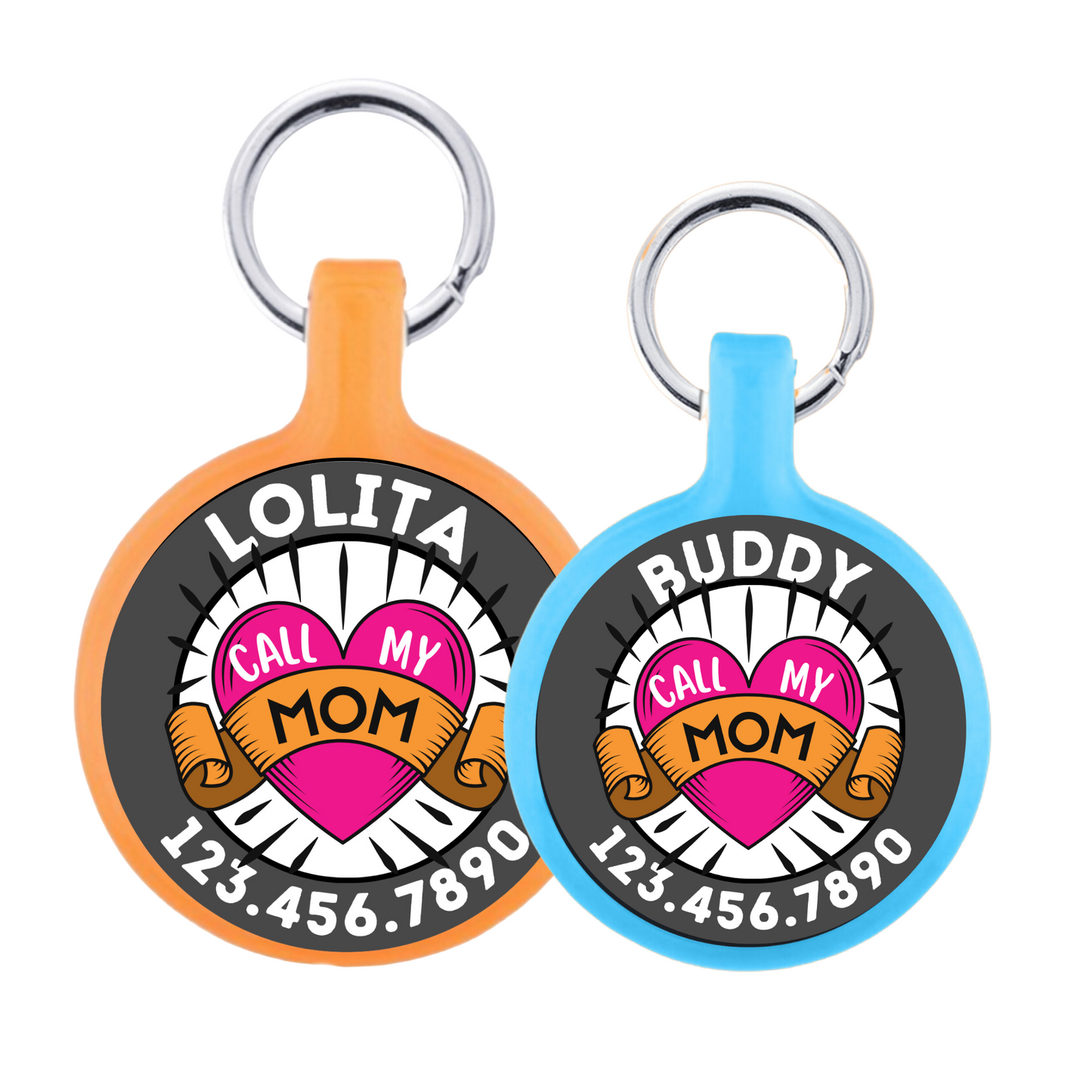 Mom Tattoo Personalized Dog ID Pet Tag Custom Pet Tag You Choose Tag Size & Colors