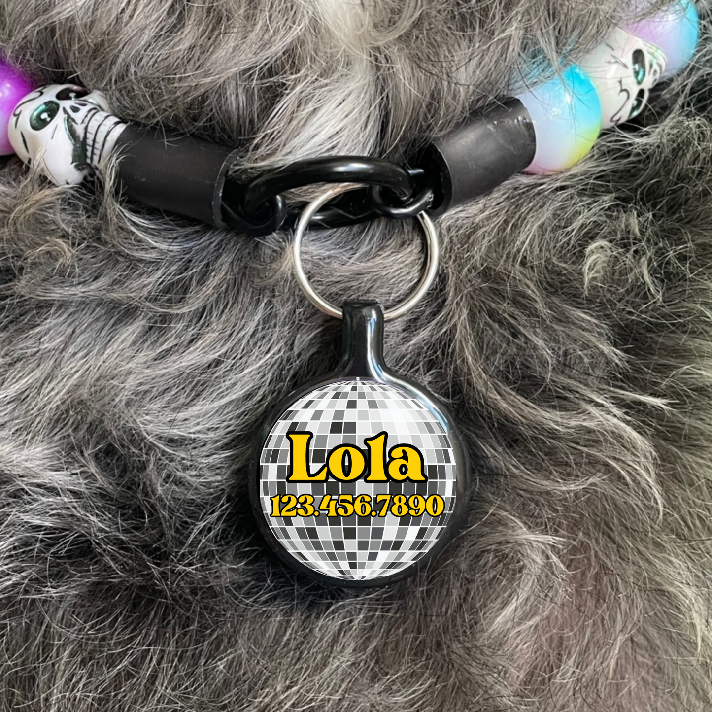 Disco Ball Party Dog or Cat ID Pet Tag with Optional Personalization