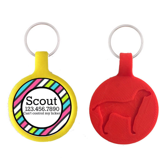Bright Rainbow Stripes Personalized Dog ID Pet Tag Custom Pet Tag You Choose Tag Size & Colors