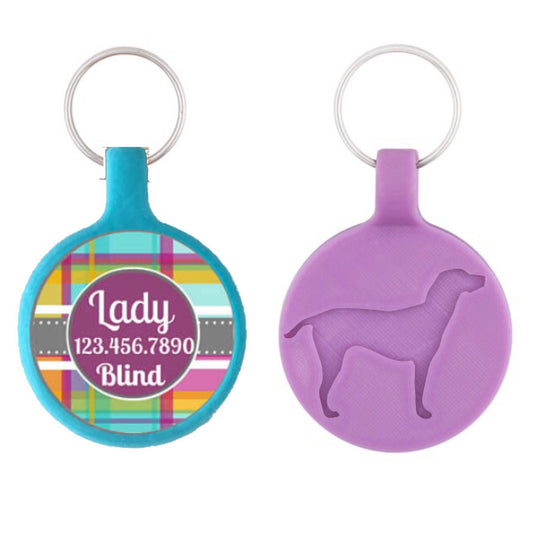 Pink and Blue Plaid Silver Custom Personalized Dog ID Pet Tag Custom Pet Tag You Choose Tag Size & Colors