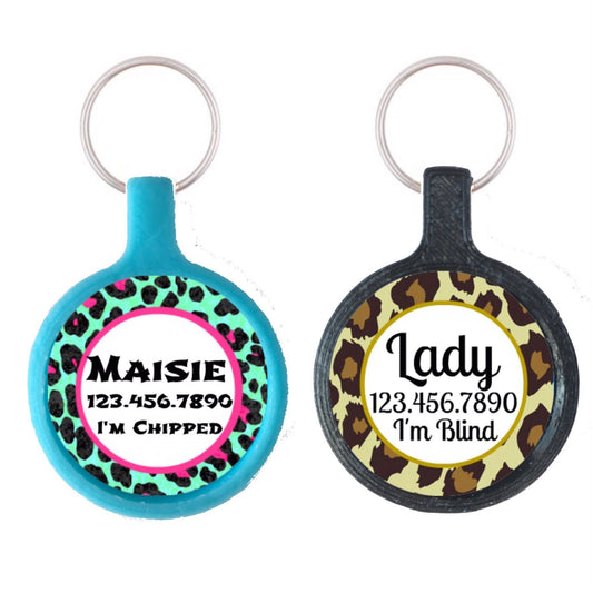 Blue or Brown Leopard Personalized Dog ID Pet Tag Custom Pet Tag You Choose Tag Size & Colors