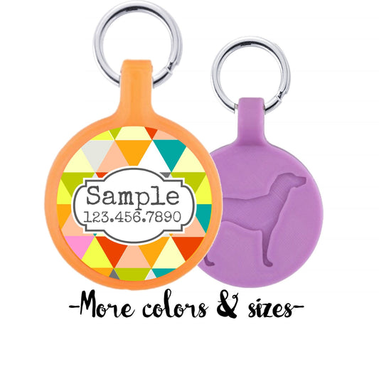 Geometric Triangles Personalized Dog ID Pet Tag Custom Pet Tag You Choose Tag Size & Colors