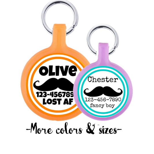 THE ORIGINAL Mustache Personalized Dog ID Pet Tag Custom Pet Tag You Choose Tag Size & Colors-as seen in Every Dog Magazine