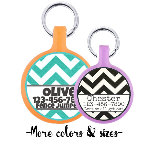 Mod Chevron Stripes Personalized Dog ID Pet Tag Custom Pet Tag You Choose Tag Size & Colors