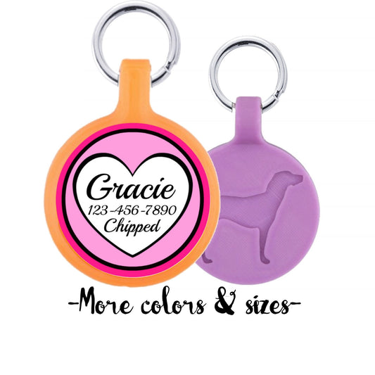 Pink Hearts  Custom Personalized Dog ID Pet Tag Custom Pet Tag You Choose Tag Size & Colors