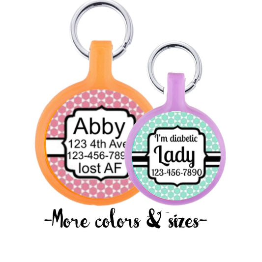 Personalized Dog ID Pet Tag Pretty Moroccan Custom Pet Tag You Choose Tag Size & Colors