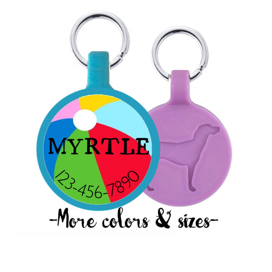 Beach Ball Summer Personalized Dog ID Pet Tag Custom Pet Tag You Choose Tag Size & Colors