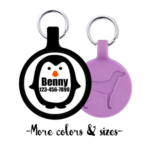 Penguin Personalized Dog ID Pet Tag Custom Pet Tag You Choose Tag Size & Colors
