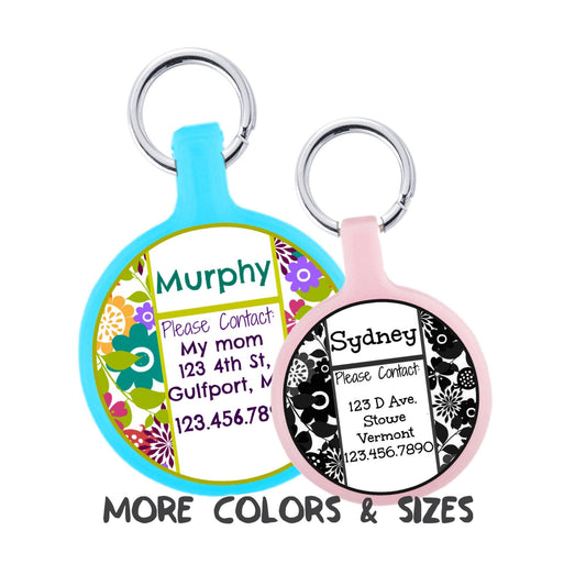 Cute Floral Personalized Dog ID Cat Tag Custom Pet Tag You Choose Tag Size & Colors Flowers Pink