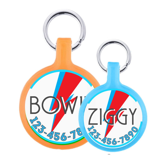 Cute Lightning Bolt Bowie Ziggy Stardust-inspired Design Personalized Dog ID Pet Tag Custom Pet Tag You Choose Tag Size & Colors