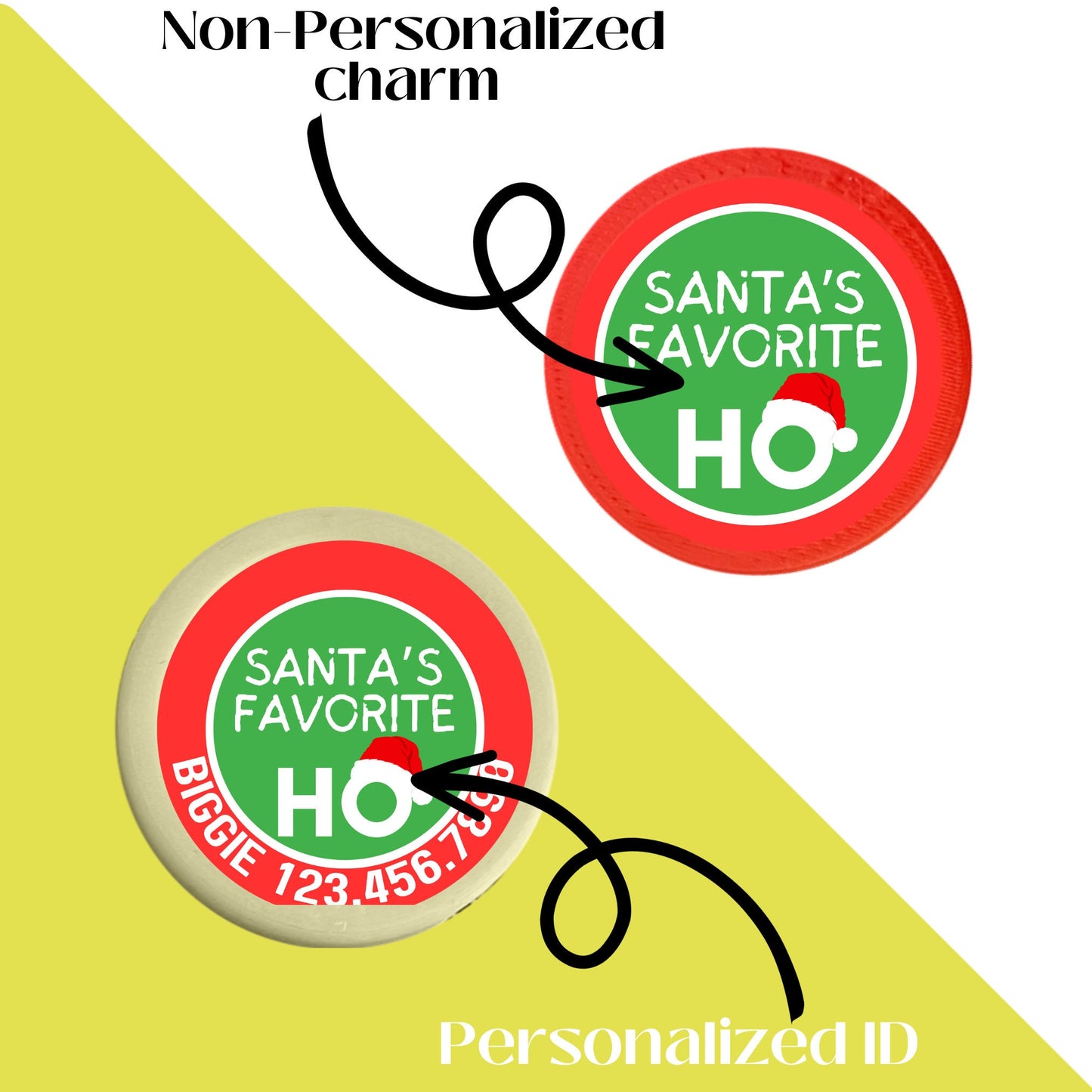 Santa's Favorite Ho Christmas Pet Tag- Silent, Eco-Friendly, Ringless ID Tag for Cats and Dogs
