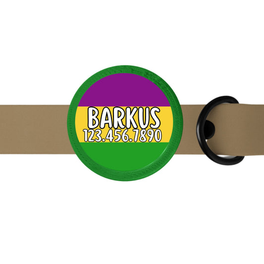 Mardi Gras Barkus Silent, Eco-Friendly, Ringless ID Tag for Cats and Dogs