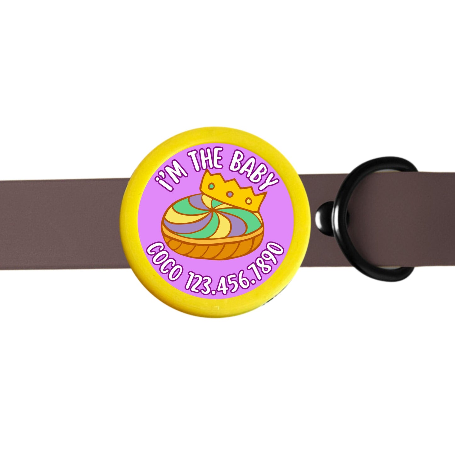 Mardi Gras King Cake Silent, Eco-Friendly, Ringless ID Tag for Cats and Dogs