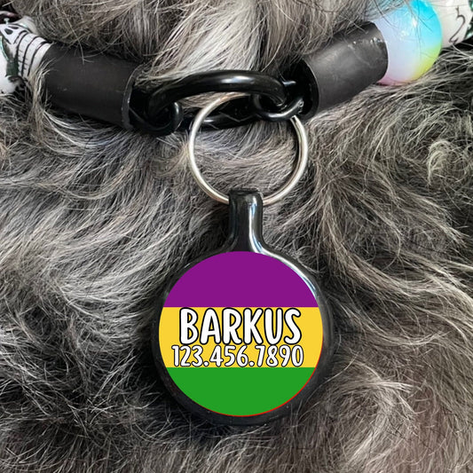 Mardi Gras Colors Personalized Dog ID Pet Tag Custom Pet Tag You Choose Tag Size & Colors