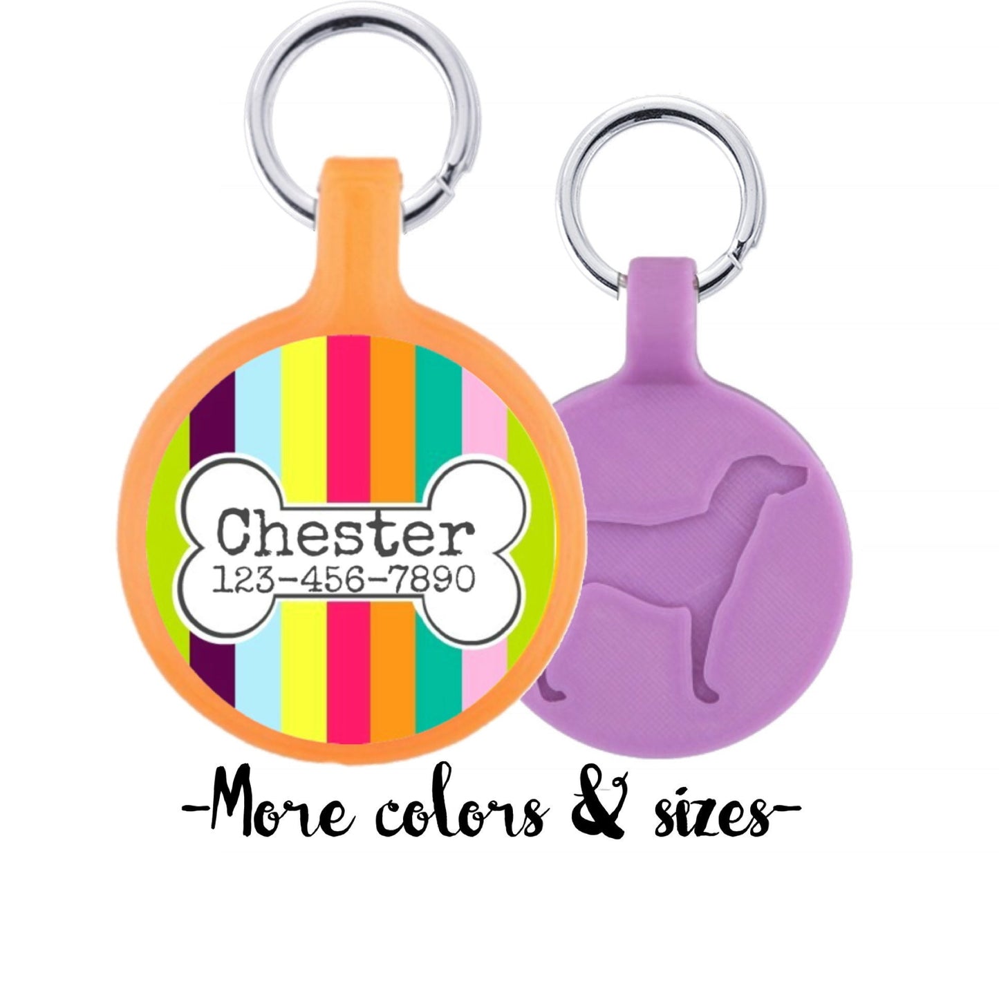 Carnival Stripes with Bone Custom Personalized Dog ID Pet Tag Custom Pet Tag You Choose Tag Size & Colors