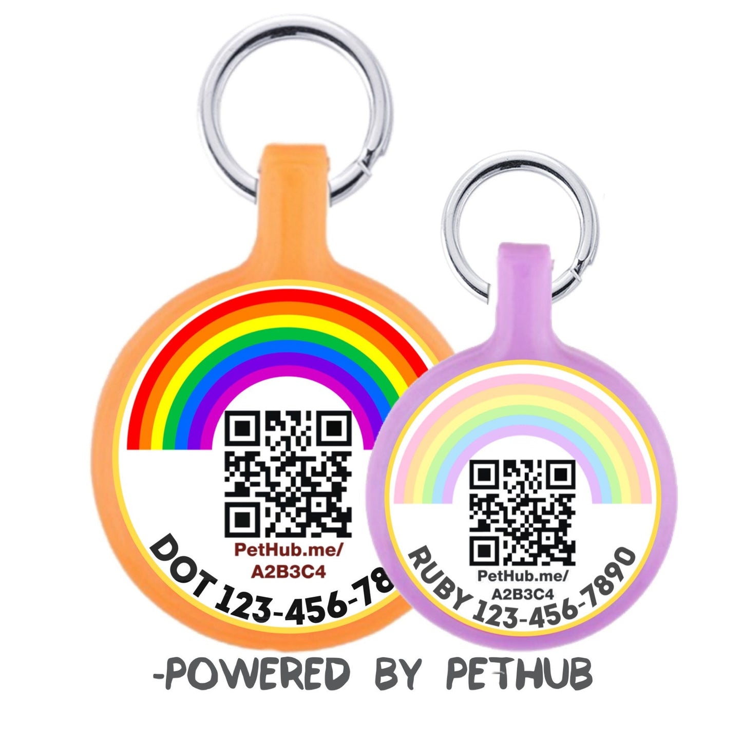 Rainbow Personalized Eco-Friendly Scannable QR ID Tag for Cats and Dogs- Powered by PetHub. Free Online Pet Profile