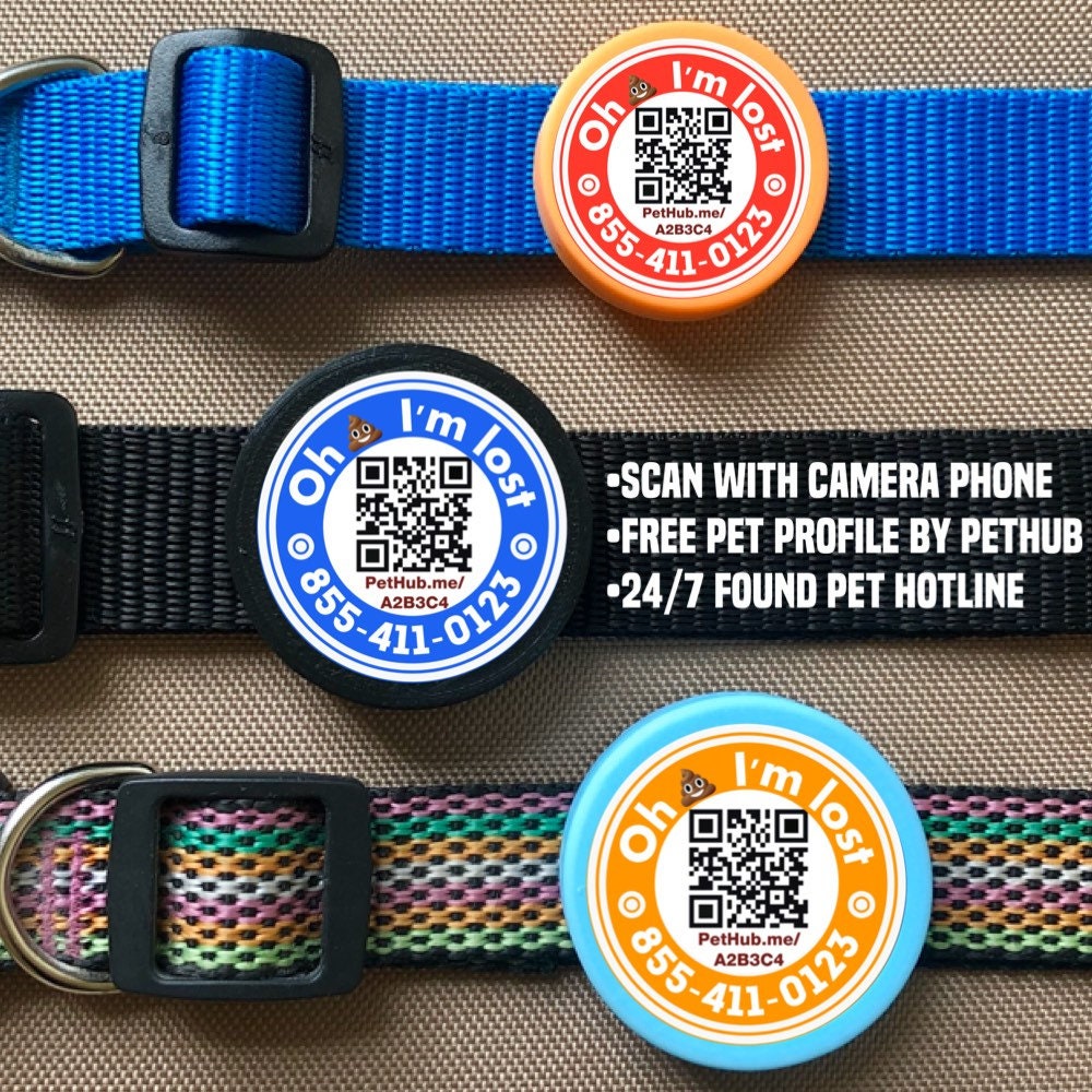 Oh Poop Scannable QR Code TWIST Tag- Silent, Eco-Friendly, Ringless ID Tag for Cats and Dogs- Powered by PetHub