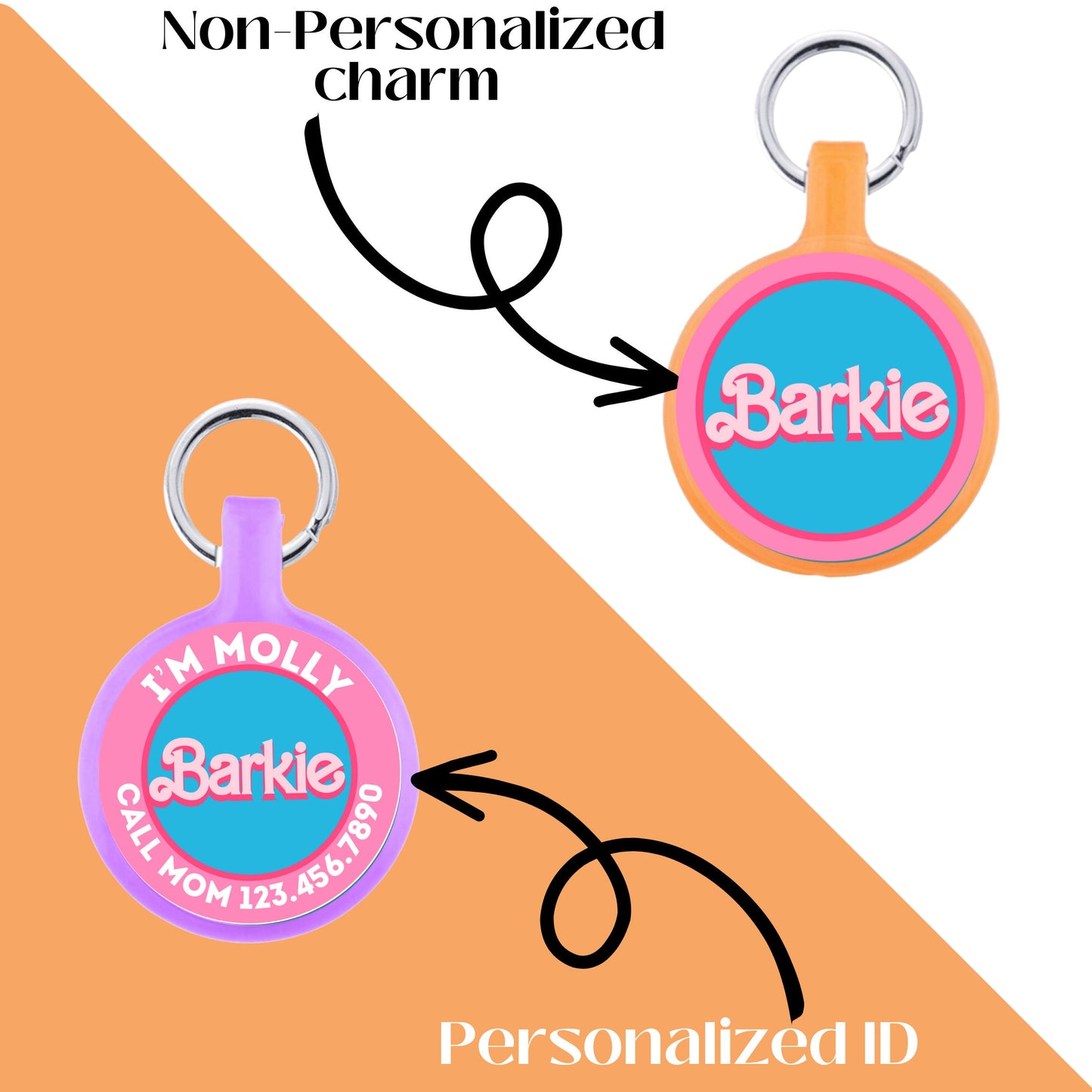 Barkie Pet ID Tag for Dogs Charm or Personalized Barbie & Ken